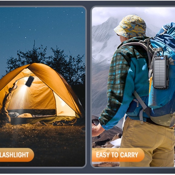 Solar Power Bank External Battery 5V 3.1A Qc 3.0 Fast Charger Flashlight (Black) - Picture 12 of 13